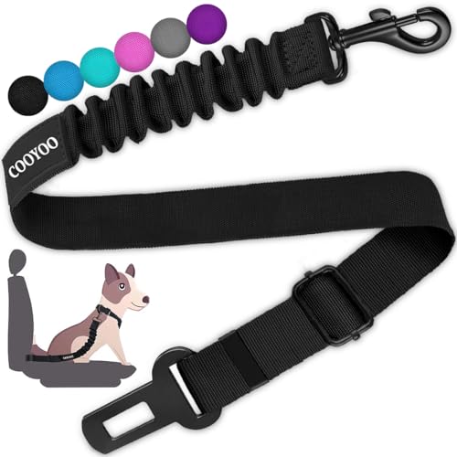 COOYOO Dog Seat Belt Durability Retractable Dog Car Harness Adjustable Dog Seat Belt for Vehicle Nylon Pet Safety Seat Belts Heavy Duty  Elastic 1 Pack Black