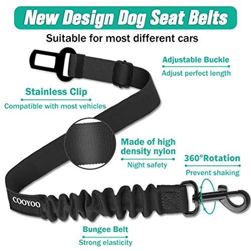 COOYOO Dog Seat Belt Durability Retractable Dog Car Harness Adjustable Dog Seat Belt for Vehicle Nylon Pet Safety Seat Belts Heavy Duty  Elastic 1 Pack Black